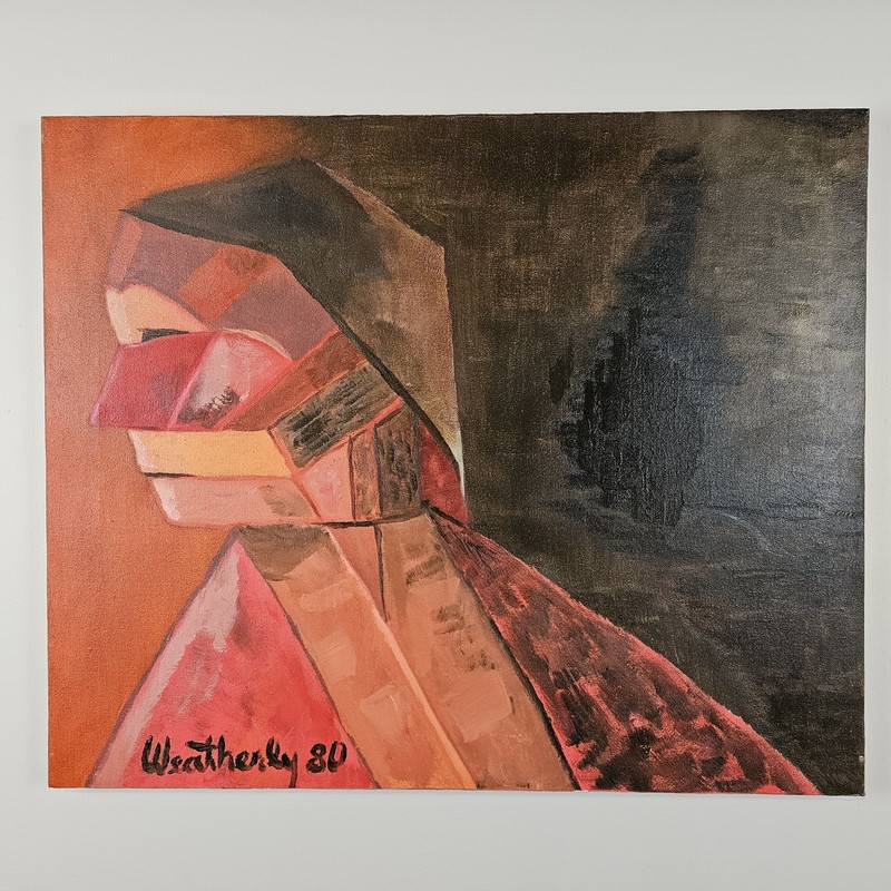 ART – Vintage Original Signed Weatherly Abstract Painting 24×20 VTG 1980 Art