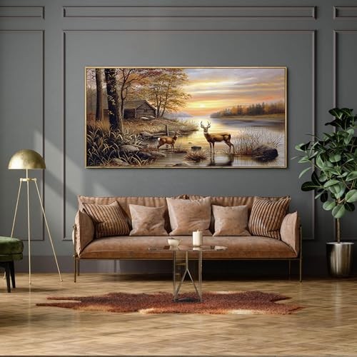 Deer Pictures Wall Decor – Autumn Rustic Forest Cabin 40″L x 20″W Brown