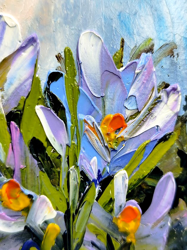 Original Oil Painting 4x4 in Framed Signed Spring Crocus Flowers Impasto Art gallery