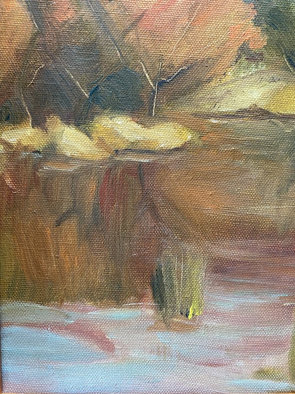 Vintage Plein Air Desert Lake Reflection Landscape Impressionist Study Painting gallery