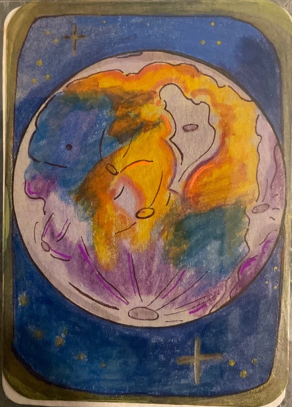 ACEO Art Card Original, Moon, Artemis, Space, 2.5×3.5 SpaceFrogCrafts