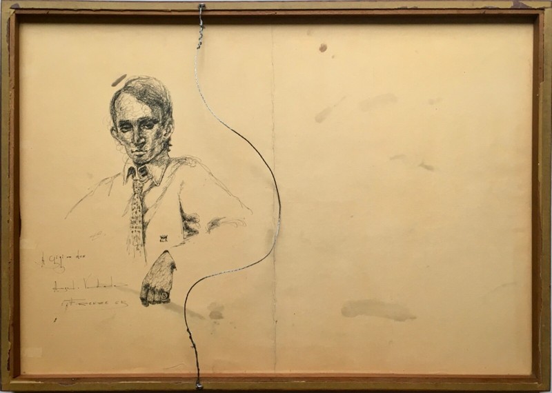 Original 1965 Angelo Vadala Figure Hands Painting & Self Portrait Drawing Signed gallery
