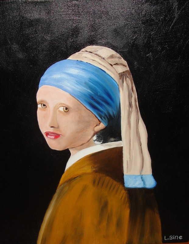 16″X20″ OIL ON CANVAS-MY INTERPERTATION OF VERMEER’S «GIRL WITH A PEARL EARRING