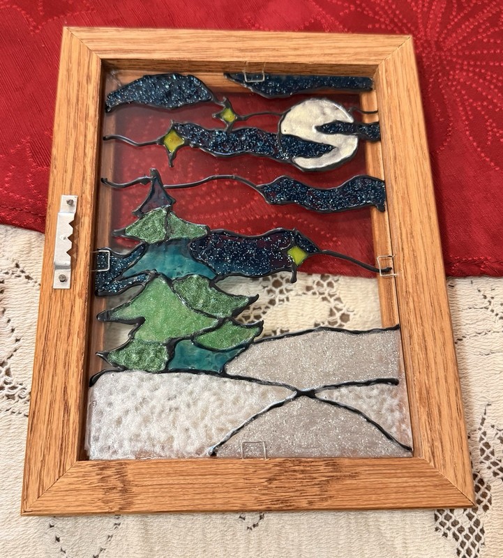6.5”x8” Winter Wonderland Hand Painted Glass Framed Handmade Art Christmas Decor gallery
