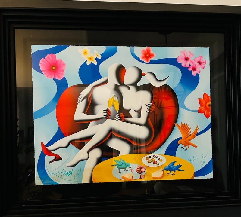 Mark Kostabi «Love Birds» art work framed large limited edition, 5/9