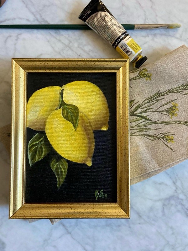 Lemon Original Oil Painting Kitchen Decor Art Fruit Framed 5×7 Still Life