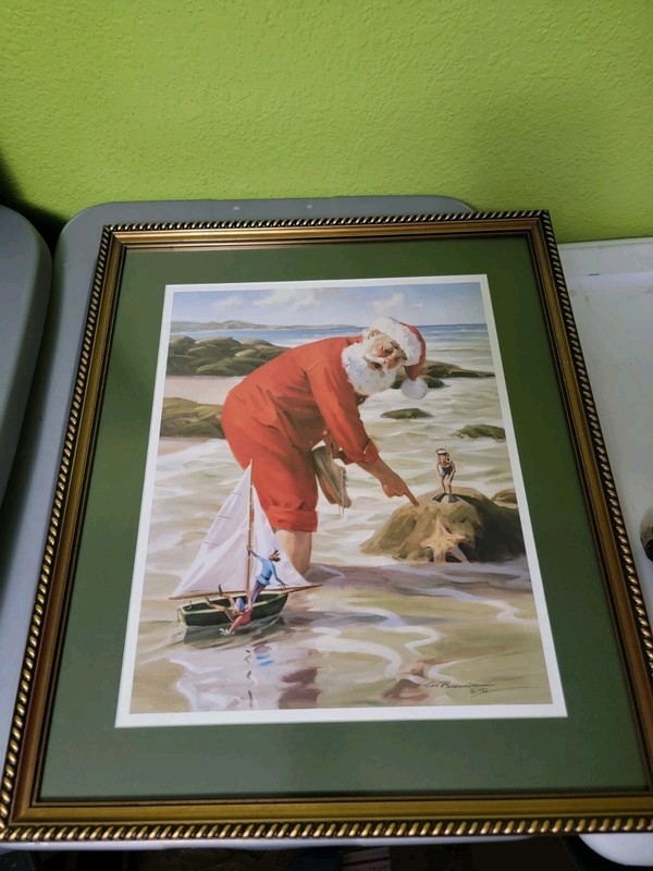 Vintage Christmas Artwork Art Large Santa Holiday Professionally Framed Browning
