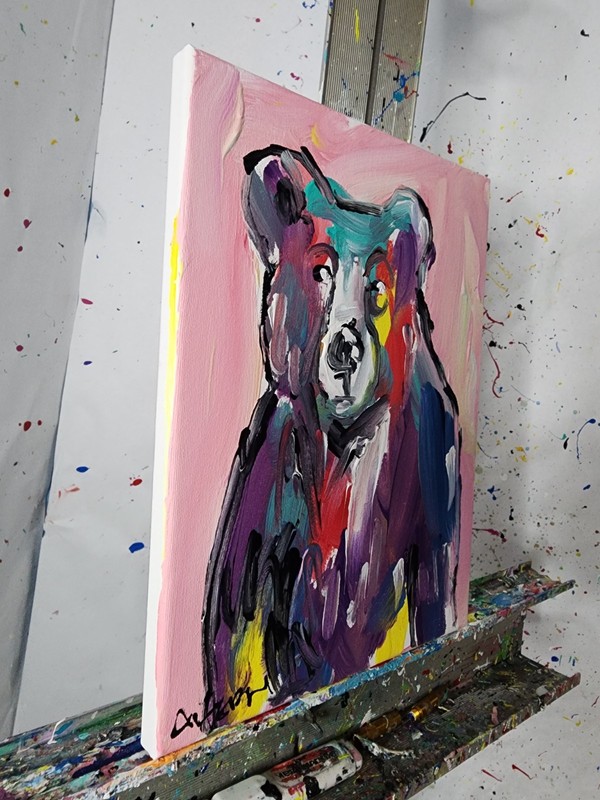 Aleph Hand Painted Animal Bear 9x12 Acrylic Painting Textured Wall Art Canvas gallery