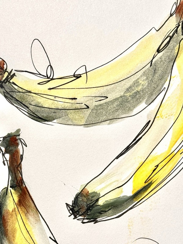 Original Abstract Expressionism 9X12 Three Bananas Paper Ink Handmade Signed 15 gallery