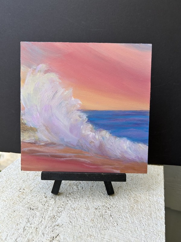 Original Oil Painting 6×6 inches Sunset Seascape Wave Carlsbad, CA by Gale coast