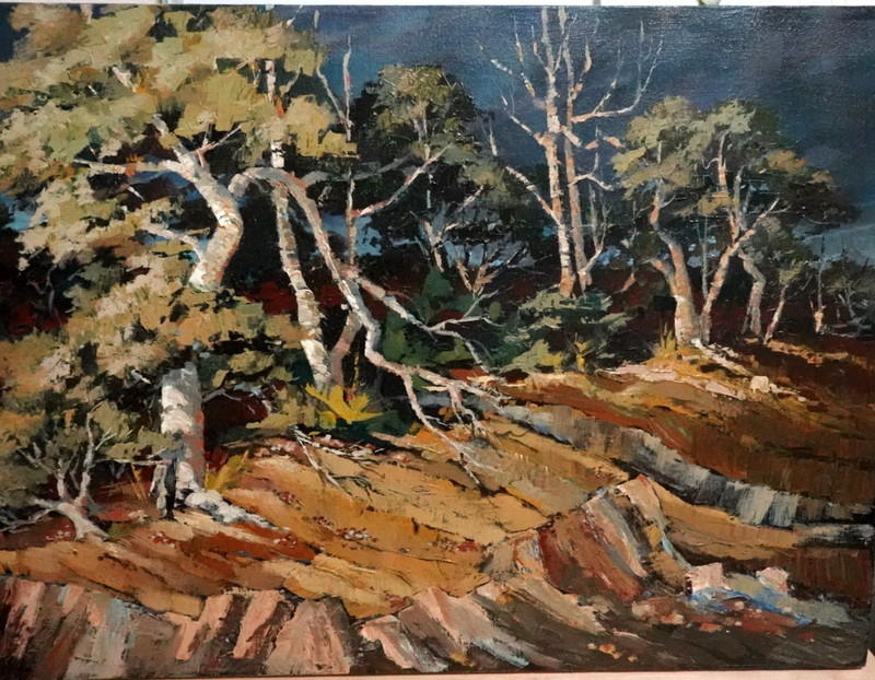 JUNIE HAMBLETT HARP "ALONE THE CANYON RIM" HUGE ORIGINAL OIL ON CANVAS PAINTING gallery