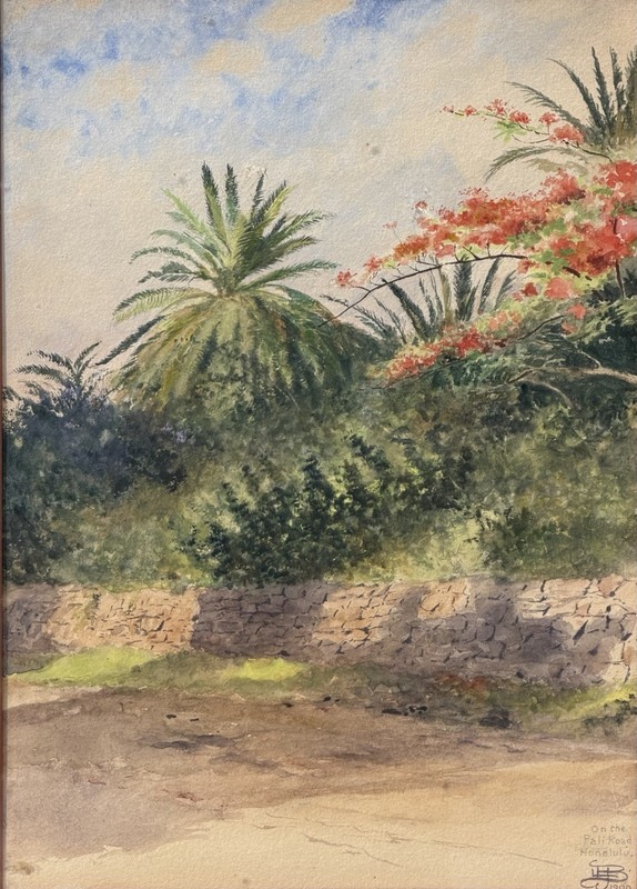 1900 Hawaiian Impressionist Watercolor Pali Road Honolulu O’ahu Signed Illegibly