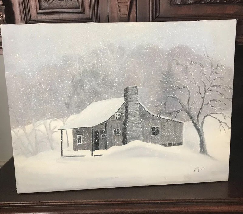 Winter Landscape Cabin Snow Woods Scene Original Signed Trigloth