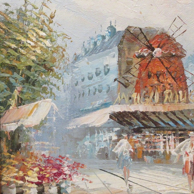 Vintage French Oil Painting, Paris, Moulin Rouge, Pigalle, Women, Signed Burnett gallery