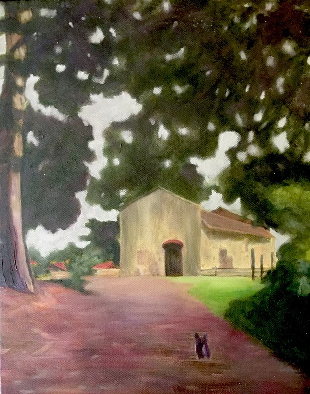 Mission Church Landscape With Dog Oil On Canvas 11” X 14”