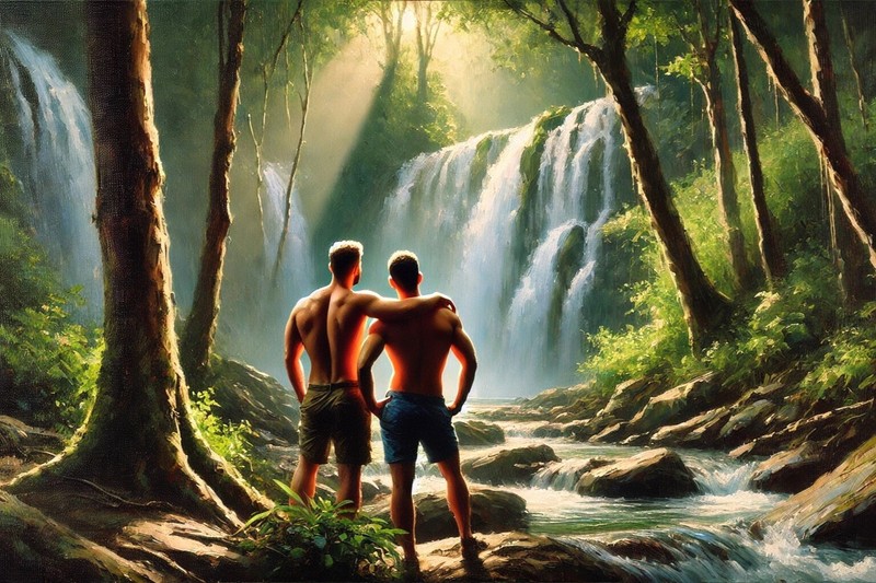 Original gay LGBTQ art giclée painting «The Falls 2» artist signed/numbered