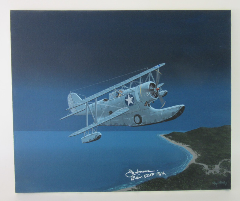 Raymond Waddey Painting Grumman J2F Duck Signed WWII Pilot Joseph H. Moore 20×24