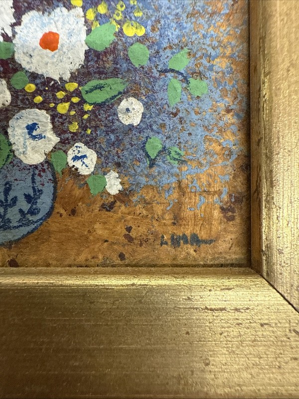 Mini Oil Painting On Cork Signed Wood Frame 5”x 4” gallery