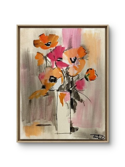 Original Expressionist Flowers In Glass 14x11 Canvas Signed Painting