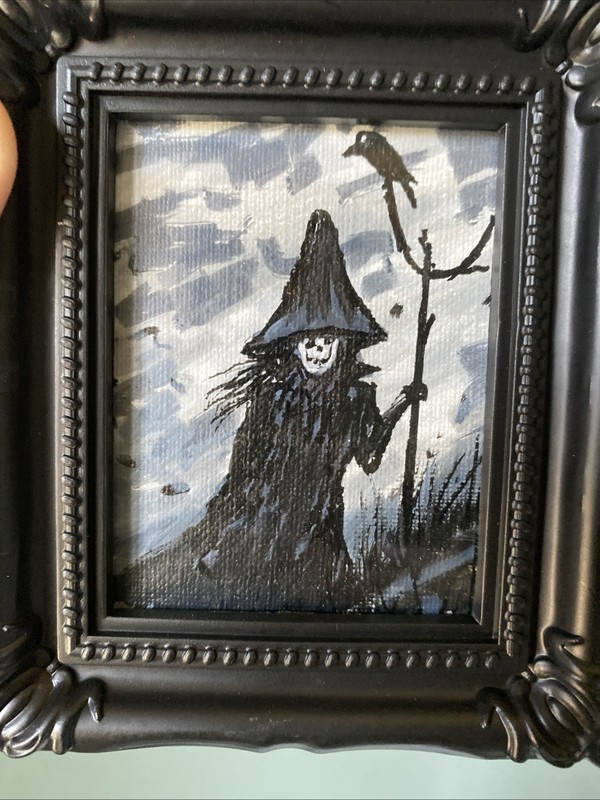 Demon,Ghost,halloween,Original Painting On Paper,3/4,framed,miniature,small,mini gallery
