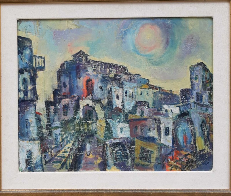 Rare Albert Goldman Houses in Safed oil on canvas 50×64 cm