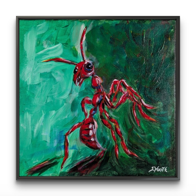 Red Ant Abstract 12×12 Expressionist Original Painting Canvas Modern Art SWhite