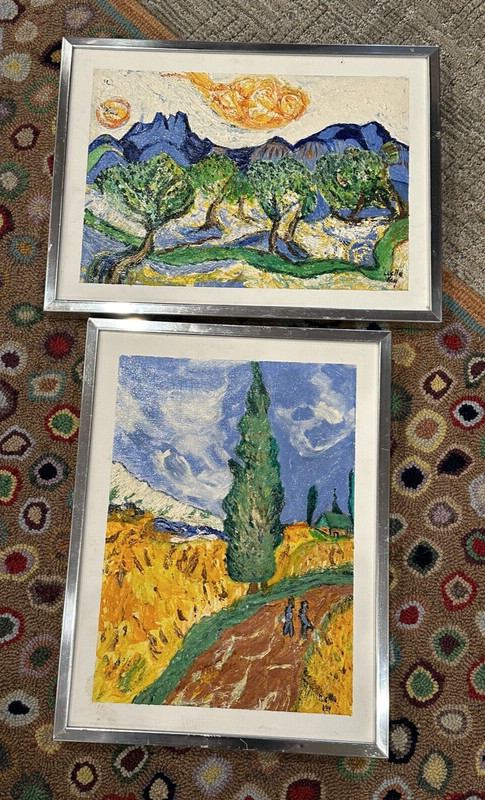 LUCILE KAY VAN GOGH STYLE OIL PAINTINGS CYPRESS OLIVE TREES 16.5″ * 12.5″ LOT 2