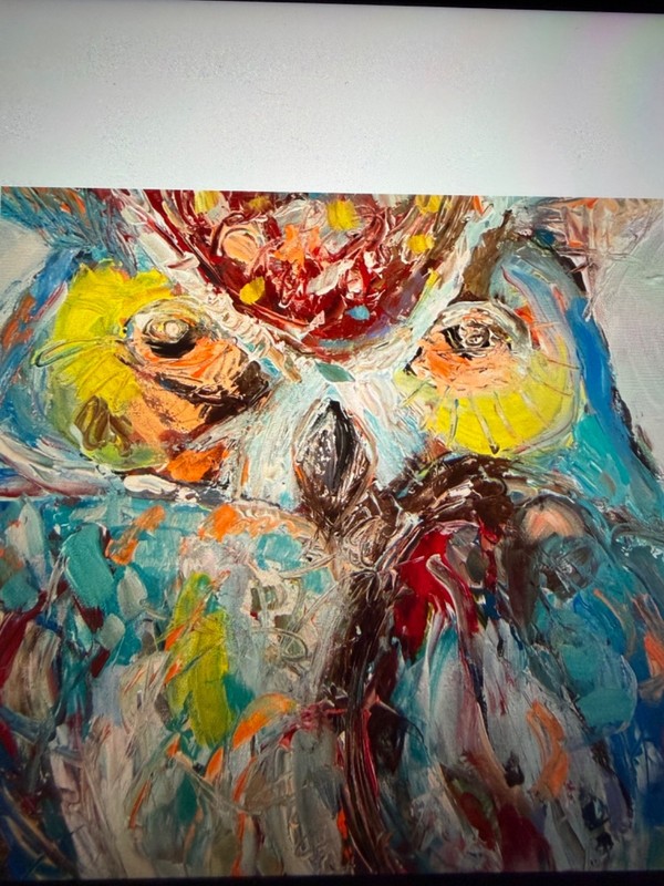 painting owl oil on canvas 24x24x1 inch deep