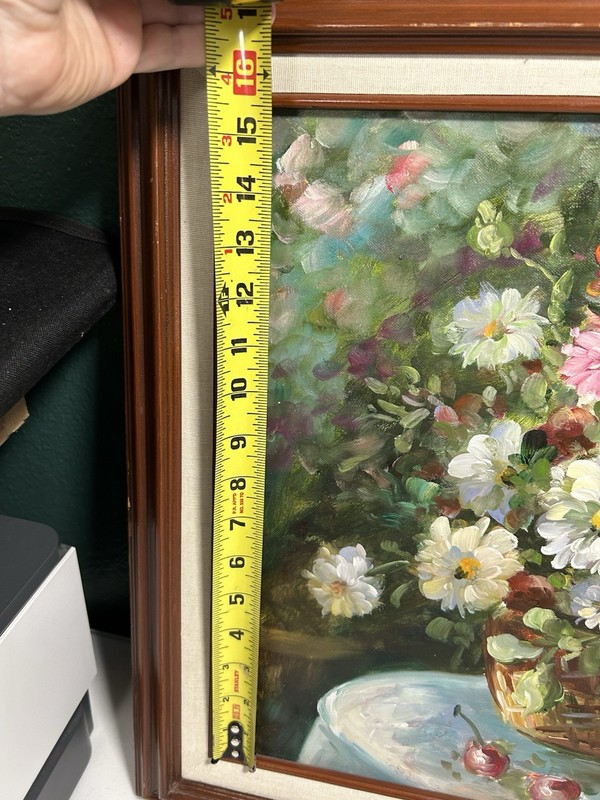 Mid 20th Century Oil on Canvas Wildflower Still Life Artist Signed 16x20 Framed gallery