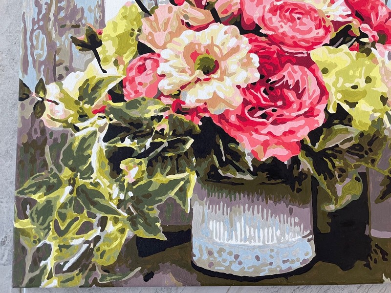 Large PBN “Rustic Bouquet” Roses Flowers Vase Art Acrylic COMPLETED 16” x 20” gallery