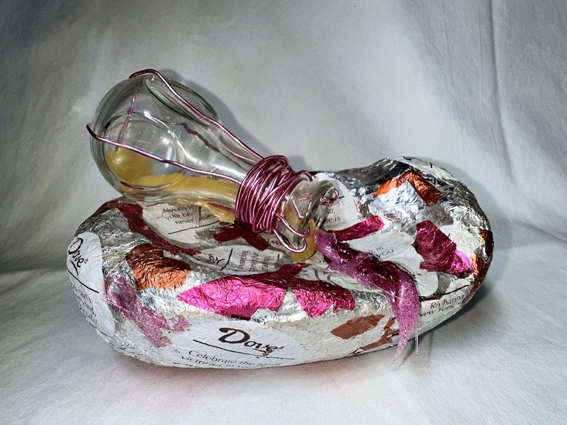 Breast Cancer Awareness Hand Crafted Decoupage Rock Art w/ Vessel