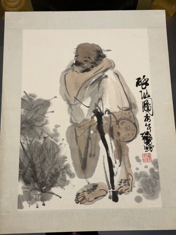 LU CHUN Lan «SCHOLAR WALKING» WATERCOLOR & INK ORIGINAL