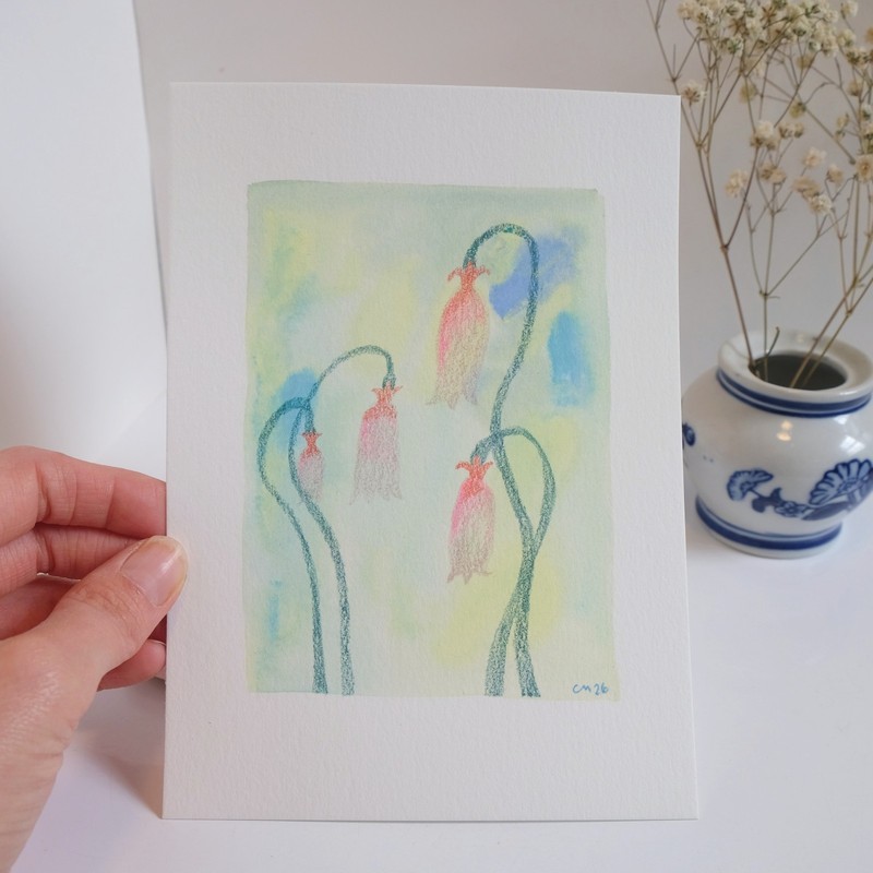 Orange Snowdrop Gouache Mystery Wildflower Painting 100% Cotton Paper 5" x 7" gallery