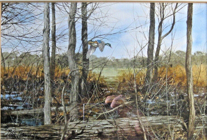 Peter Hanks (b.1951) Watercolor "Flooded Timber" Wood Duck c.1984 7.5" x 10.5" gallery