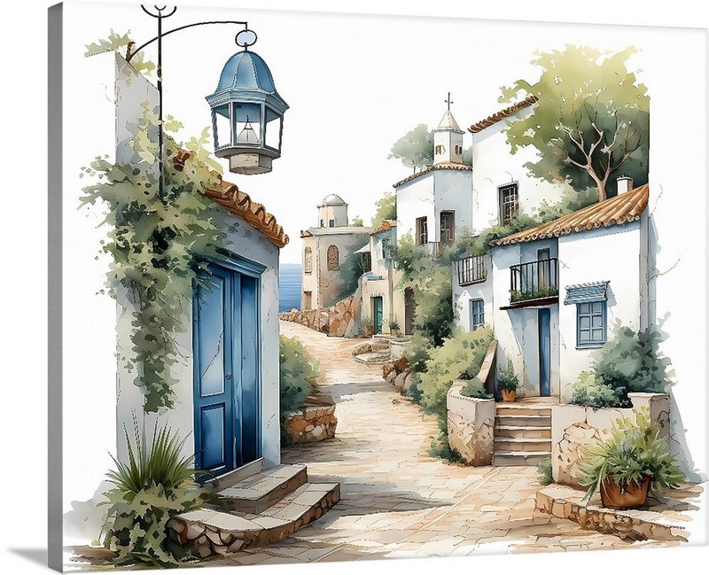 Santorini Streets of Greece Greek Art Gallery Canvas Wrap Wall Art