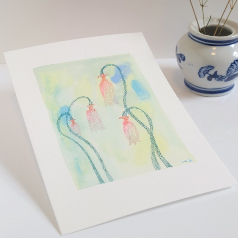 Orange Snowdrop Gouache Mystery Wildflower Painting 100% Cotton Paper 5" x 7" gallery