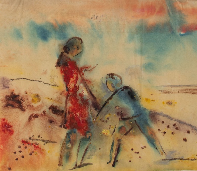 Gerhard Schulte-Dahling Children Beach Genre Postwar Sign Watercolor Paper 1956 gallery