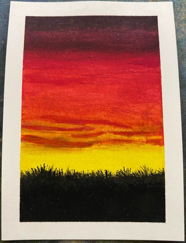 ACEO Original Sunset Sky Clouds Landscape Field Mini Painting Art OneCraftyLady