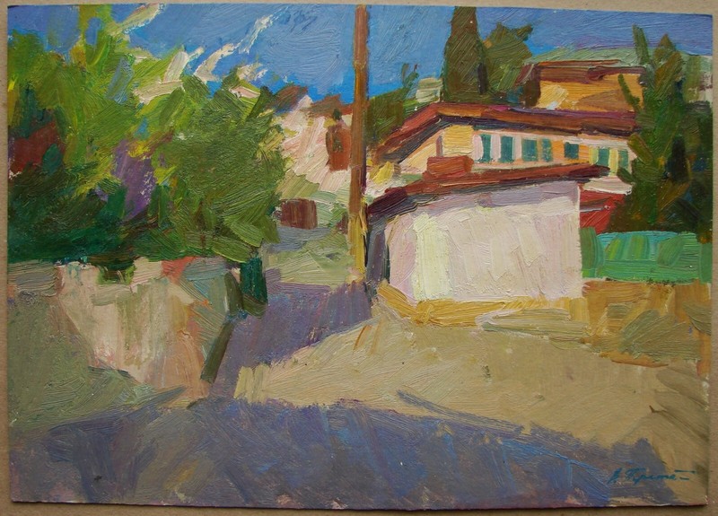 Ukrainian Oil Painting Impressionism architecture sunny day southern town