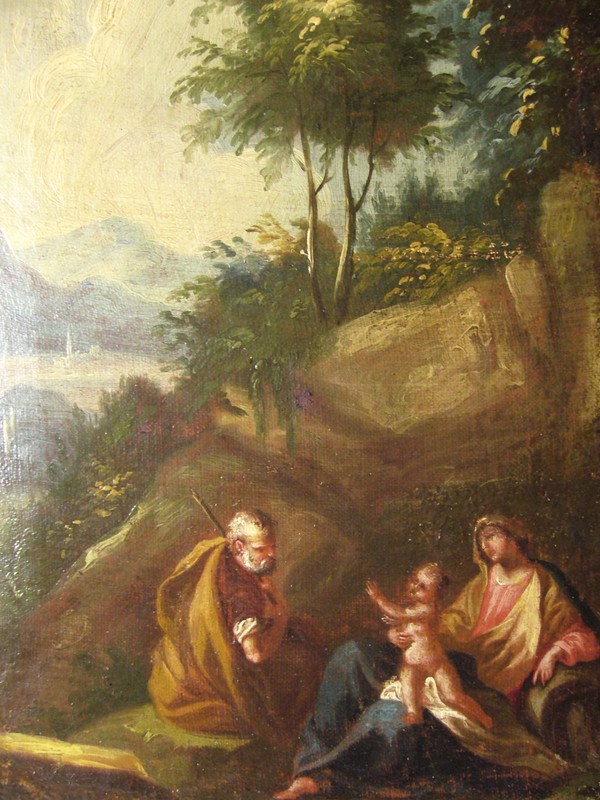 Italy Circa 1680 17th Century Early Baroque: Holy Family on the Run IT gallery