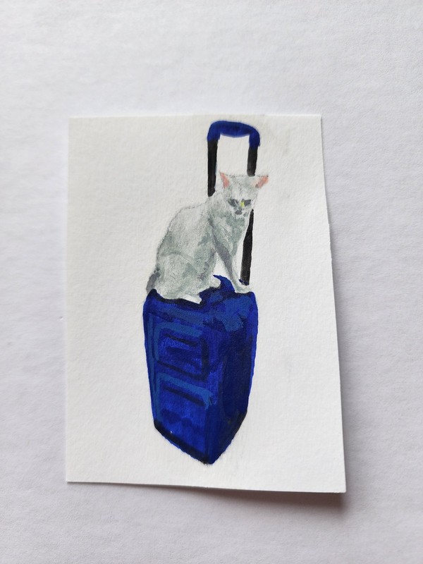 ACEO Original Acrylic Painting Abstract Grey Cat by Kiva