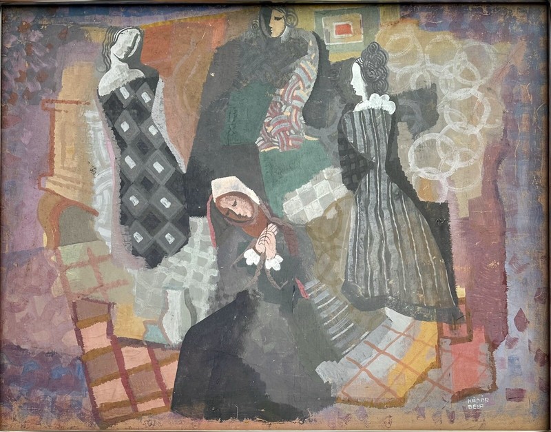 Bela Kadar gouache painting of a family «Bernarda» 1932 ~ 31×40