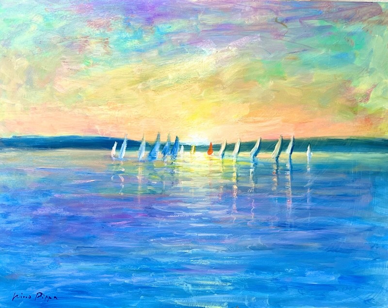 Listed Nino Pippa Original Oil painting Florida Key West Sailing School 14″X 18″