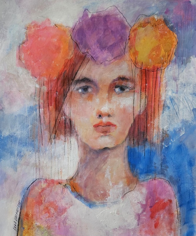 Original Painting Art Abstract Face Expressionist Strong Woman Portrait 17×14