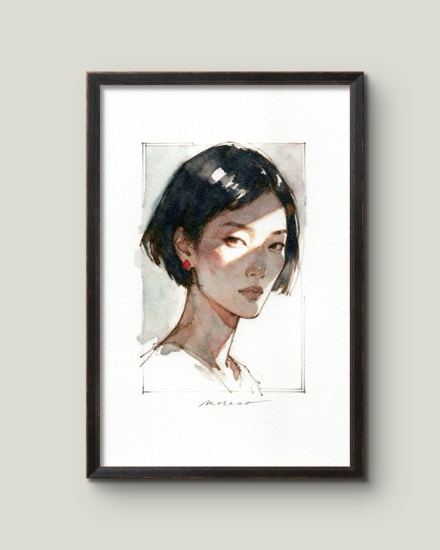 Original Asian Female Figure Portrait Classical Painting 5.5x8.5 Book page gallery