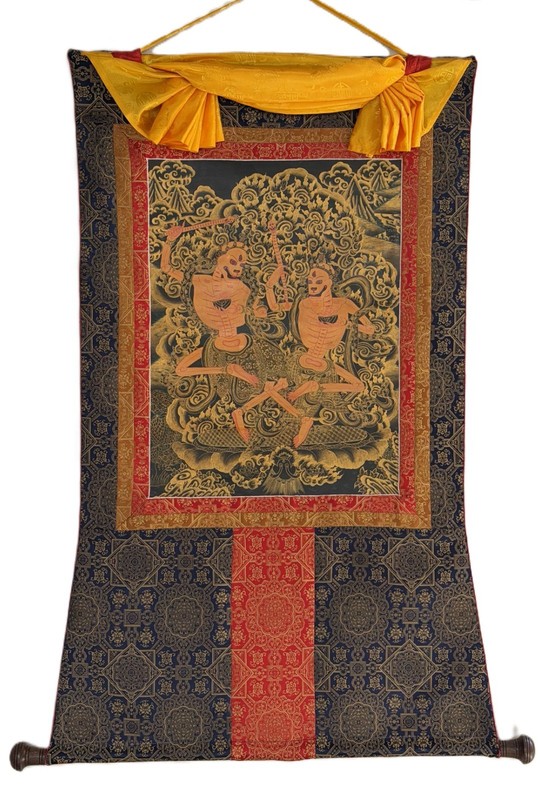 ORIGINAL HAND PAINTED CITIPATI/ DANCING HAPPY SKELETON TIBETAN THANGKA PAINTING gallery