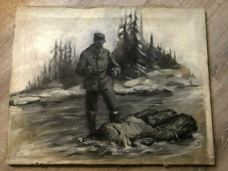 Rare Antique Original Signed Pulp Illustration Art Painting River Dead Body