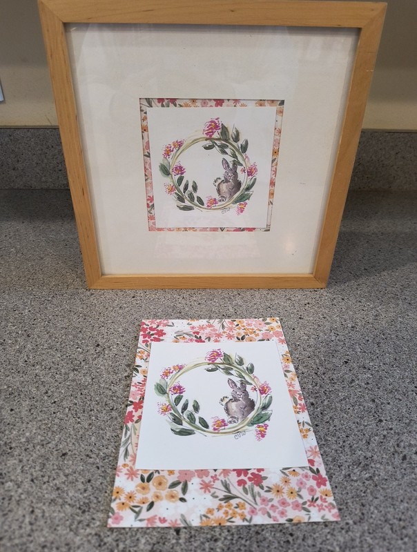 Gray Easter Bunny watercolor print of painting on Cardstock w/5″x7″ Mat, UnFrame