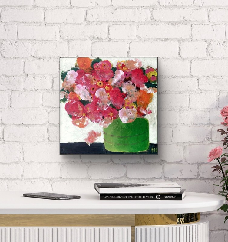 Hand Painted Red Flower 12x12 Signed Acrylic Canvas Ready to Hang, Holly Hammond gallery