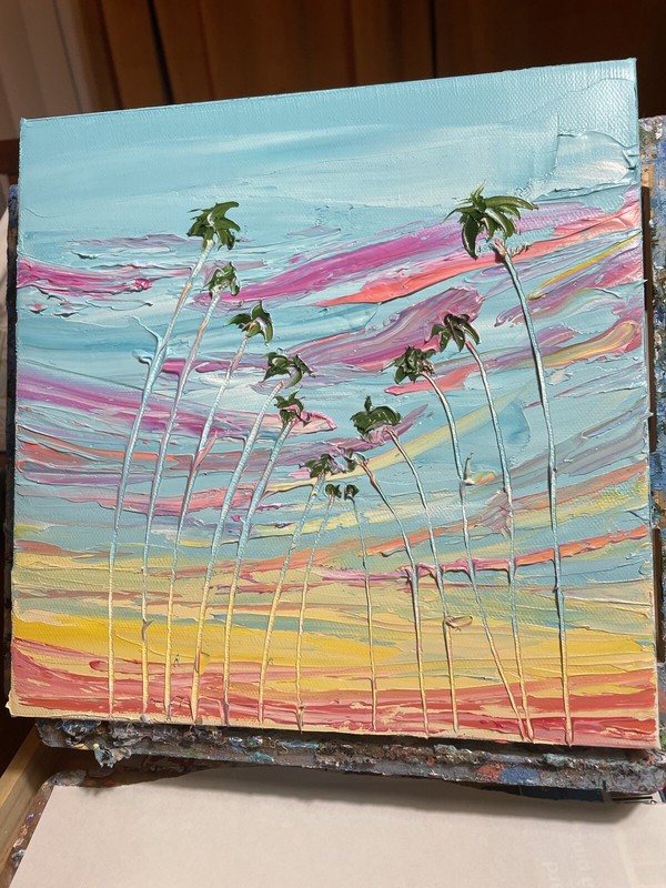 ORIGINAL Spring Time Colors Sunset Palm Trees Los Angeles Oil On Canvas 10 X 10 gallery